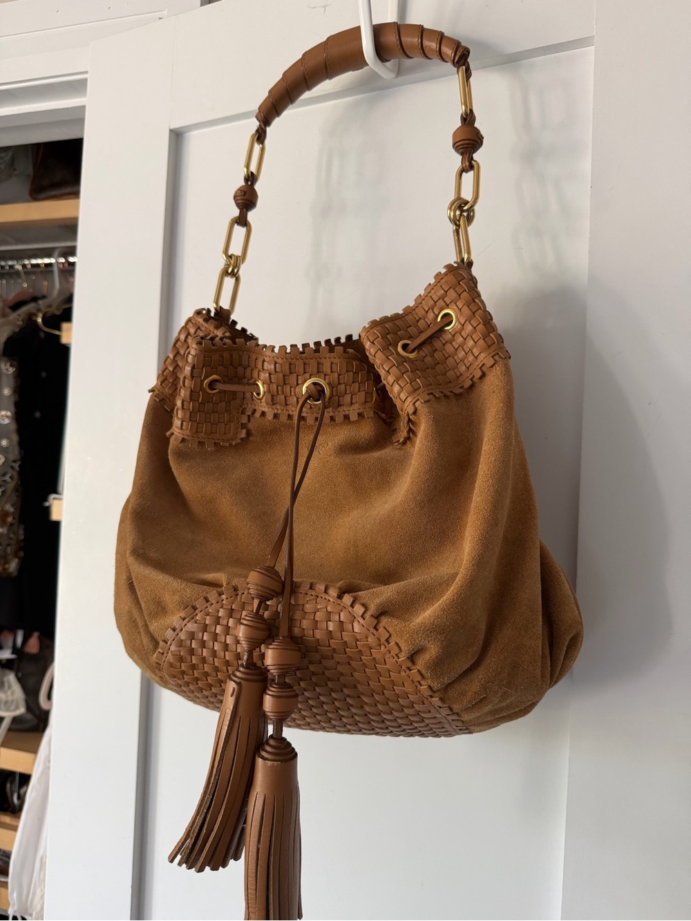 Anya Hindmarch Suede Leather Woven Hobo Shoulder bag